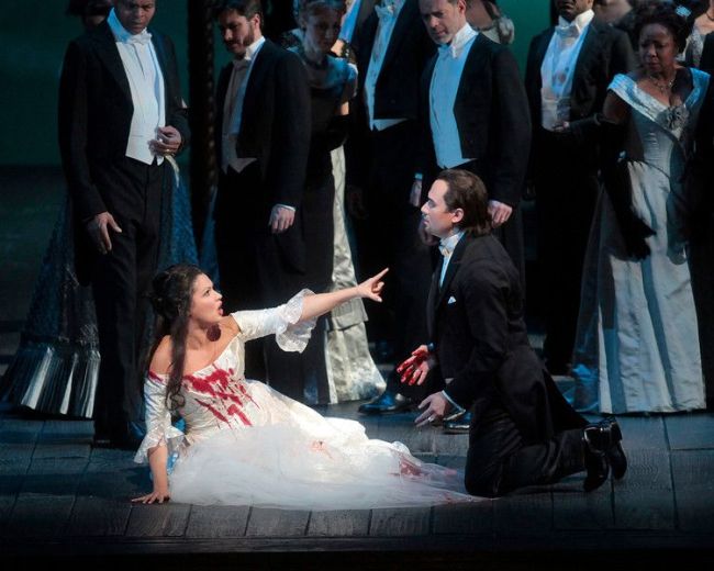 Anna Netrebko in the title role and Mariusz Kwiecien as Enrico in Donizetti's "Lucia di Lammermoor." Photo: Ken Howard/Metropolitan Opera