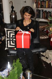 Judi opening a Secret Santa Present 