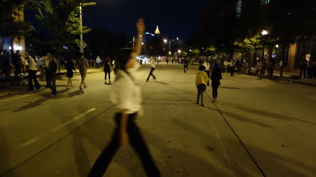 Layla and Grace interacting with Pablo Bronstein's Plaza Minuet