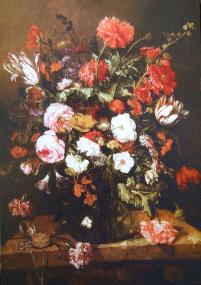 Photo of postcard of Abraham van Beyeren's "Flower Still Life." ca. 1668-1670 Oil on Canvas