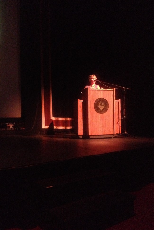 Alison Wright on stage during the lecture