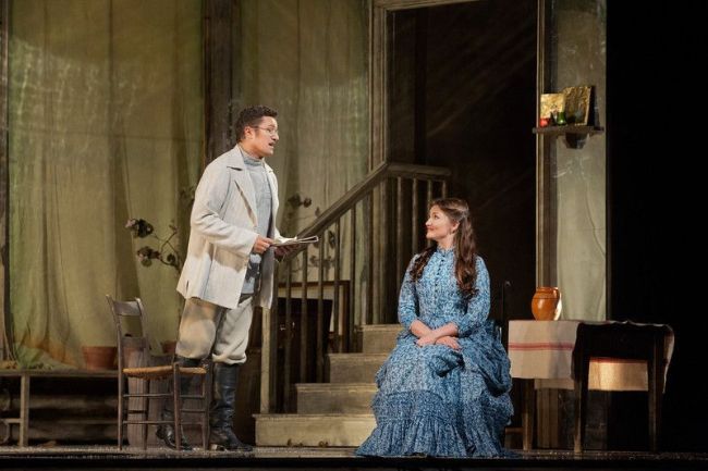 Piotr Beczala as Lenski and Oksana Volkova as Olga in Tchaikovsky's "Eugene Onegin." Photo: Ken Howard/Metropolitan Opera
