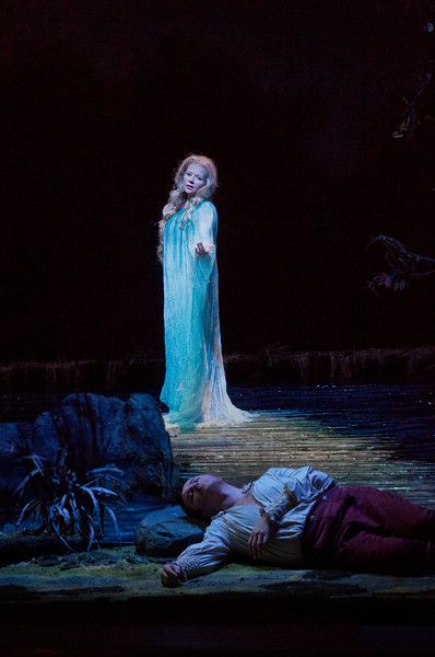 enée Fleming (standing) in the title role and Piotr Beczala as the Prince in Dvořák's "Rusalka."  Photo: Ken Howard/Metropolitan Opera