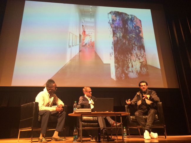 Fahamu, Michael and Jose with a gallery installation by Jose Parla