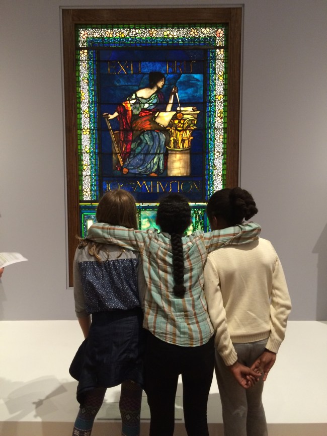 Lia, Layla and Grace with the Stained Glass window 