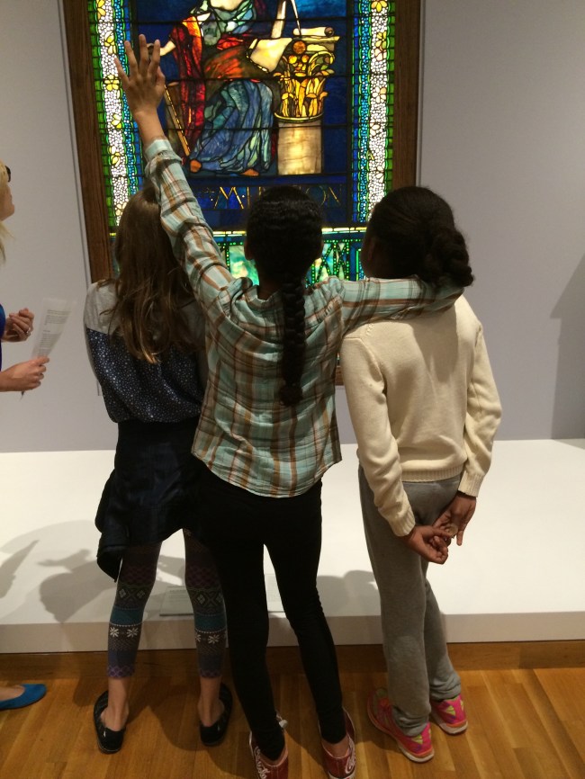 Lia, Layla and Grace with the Stained Glass window 