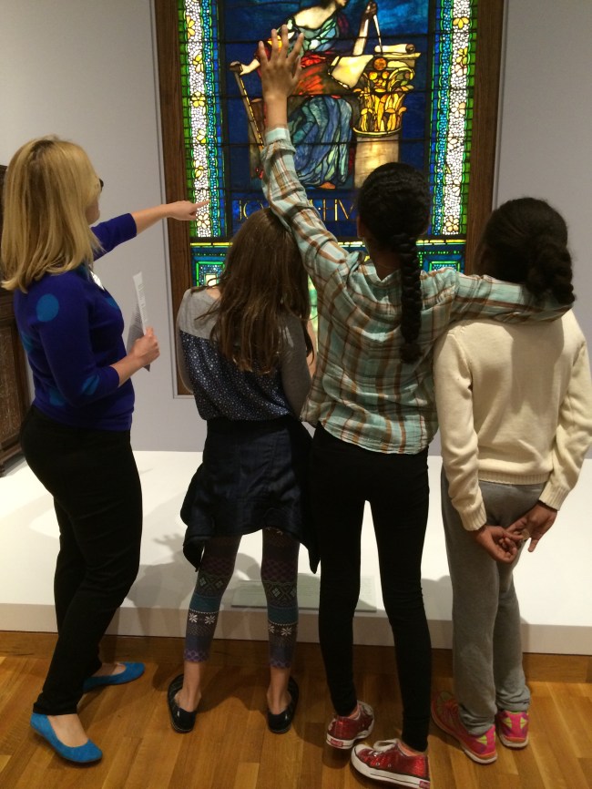 Jenny, Lia, Layla and Grace with the Stained Glass window 
